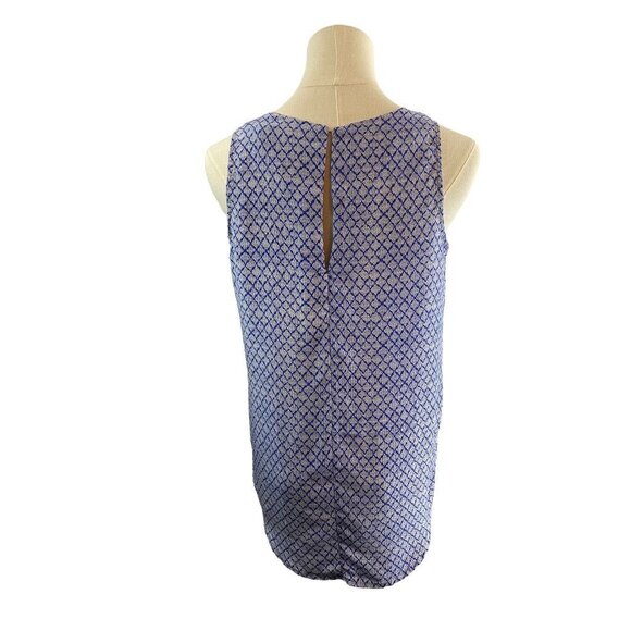 XS Cynthia Rowley Womens 100% Silk Blue Print Pullover Pleat Front Blouse - Picture 5 of 11